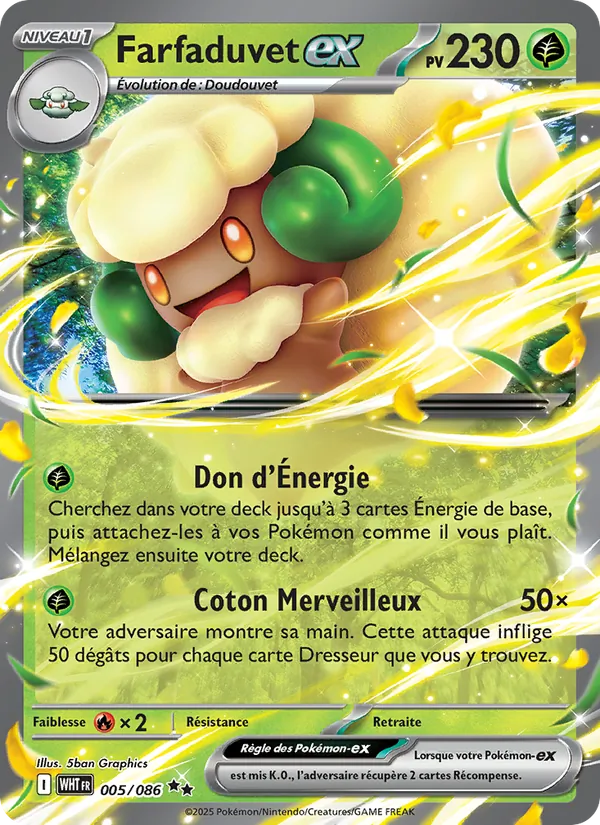 Carte Pokémon Farfaduvet-ex 005/86 de l'extension Flamme Blanche