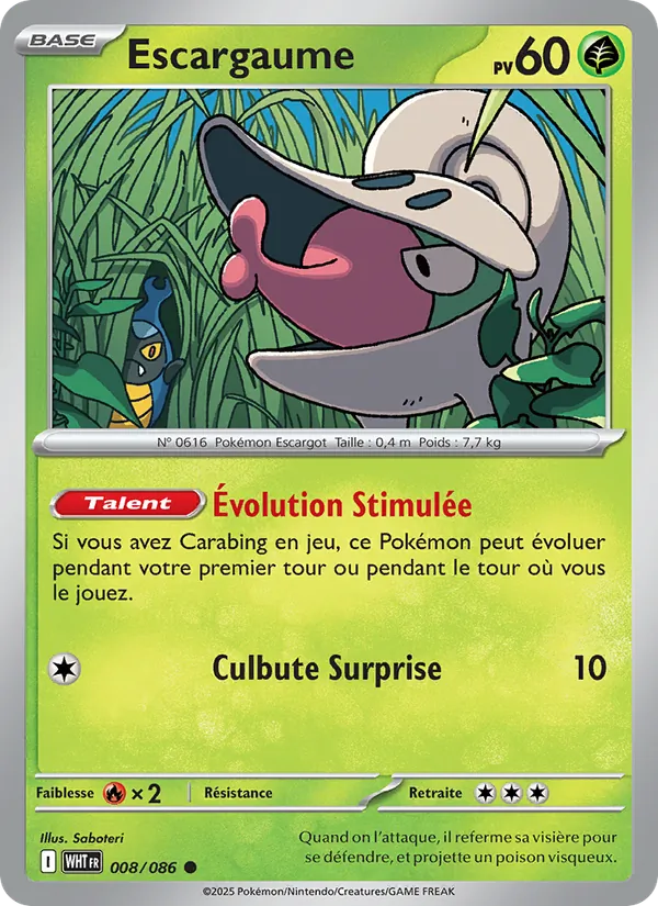 Carte Pokémon Escargaume 008/86 de l'extension Flamme Blanche