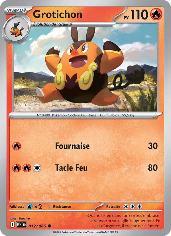 Carte Pokémon Grotichon 012/86 de l'extension Flamme Blanche