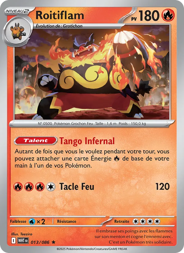 Carte Pokémon Roitiflam 013/86 de l'extension Flamme Blanche