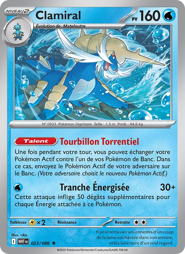 Carte Pokémon Clamiral 023/86 de l'extension Flamme Blanche