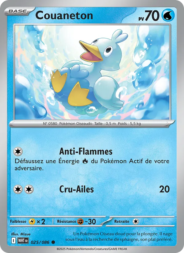 Carte Pokémon Couaneton 025/86 de l'extension Flamme Blanche