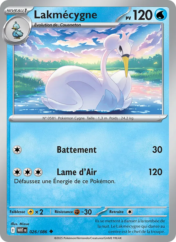 Carte Pokémon Lakmécygne 026/86 de l'extension Flamme Blanche