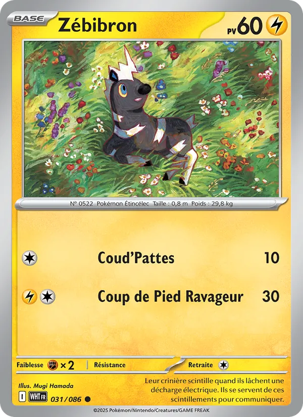 Carte Pokémon Zébibron 031/86 de l'extension Flamme Blanche