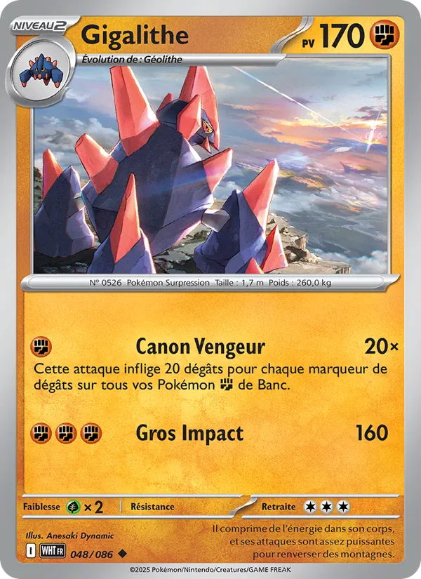 Carte Pokémon Gigalithe 048/86 de l'extension Flamme Blanche