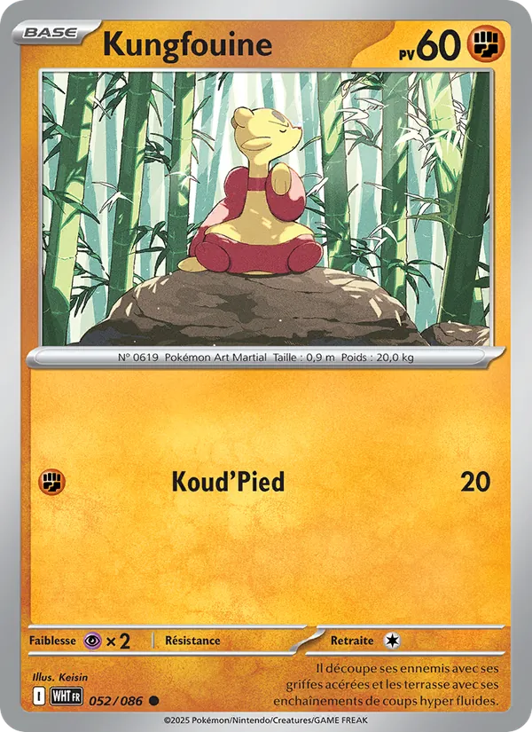 Carte Pokémon Kungfouine 052/86 de l'extension Flamme Blanche