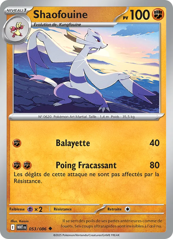 Carte Pokémon Shaofouine 053/86 de l'extension Flamme Blanche