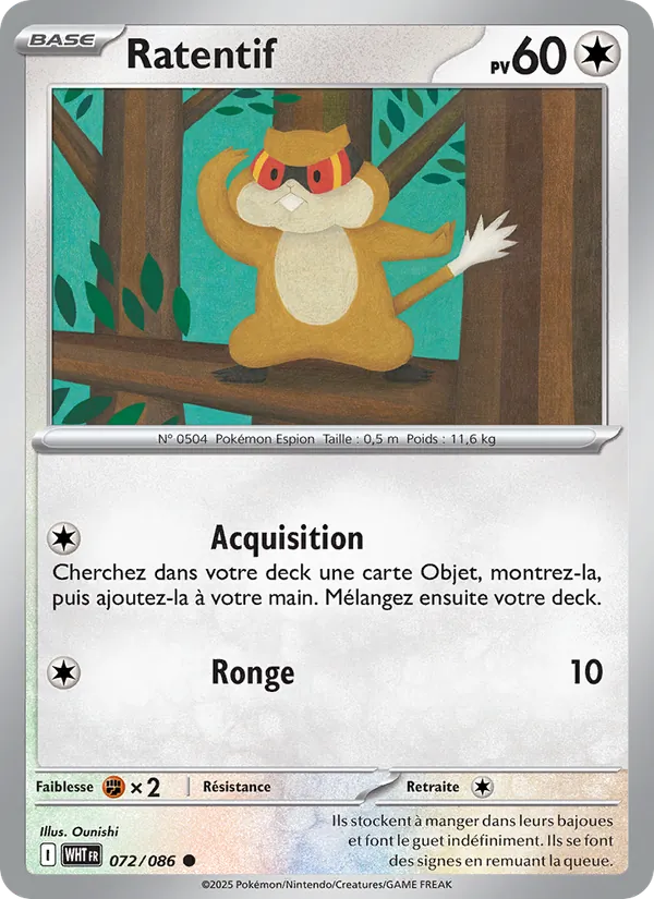 Carte Pokémon Ratentif 072/86 de l'extension Flamme Blanche