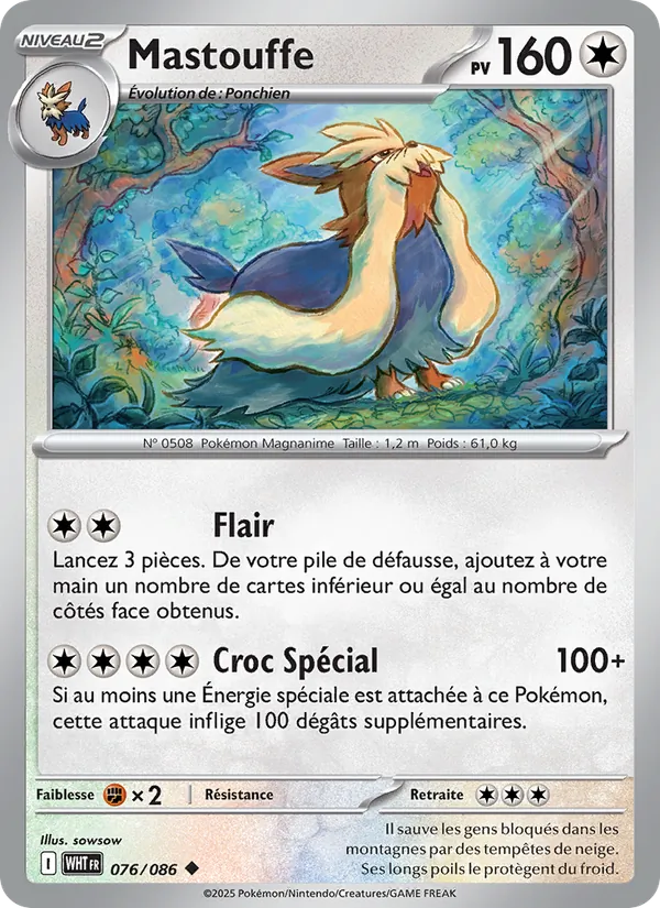 Carte Pokémon Mastouffe 076/86 de l'extension Flamme Blanche
