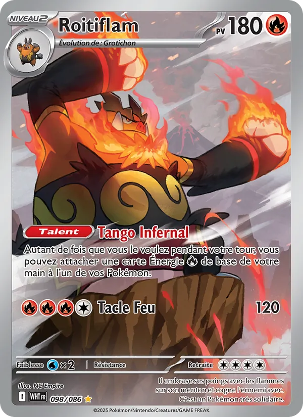 Carte Pokémon Roitiflam 098/86 de l'extension Flamme Blanche