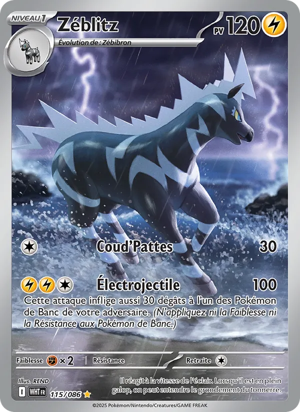 Carte Pokémon Zéblitz 115/86 de l'extension Flamme Blanche