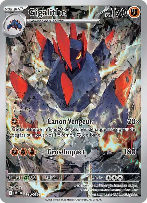 Carte Pokémon Gigalithe 129/86 de l'extension Flamme Blanche