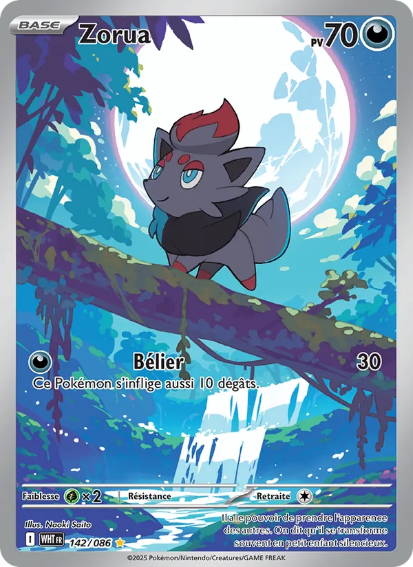 Carte Pokémon Zorua 142/86 de l'extension Flamme Blanche