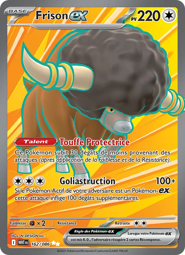 Carte Pokémon Frison-ex 162/86 de l'extension Flamme Blanche