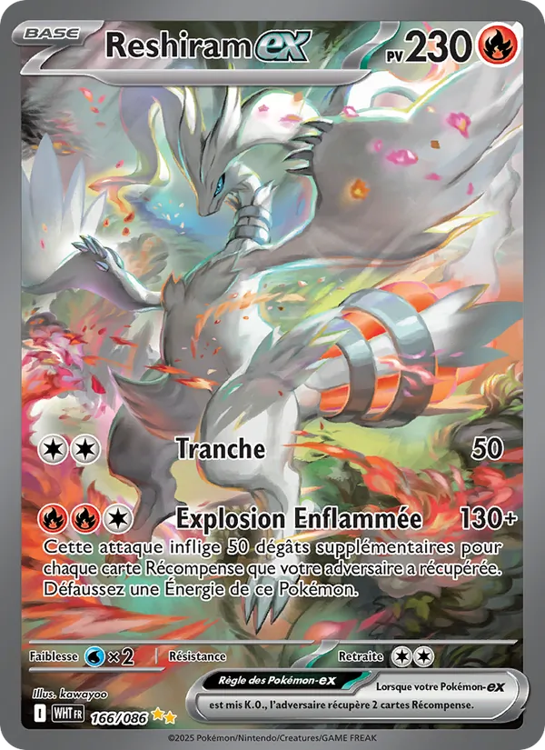 Carte Pokémon Reshiram-ex 166/86 de l'extension Flamme Blanche