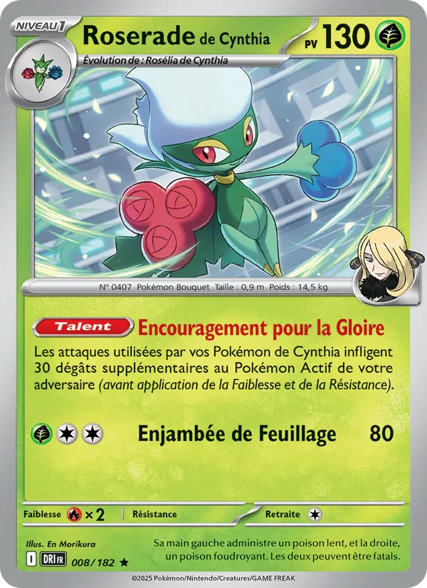 Carte Pokémon Roserade de Cynthia 008/182 de l'extension Rivalités Destinées