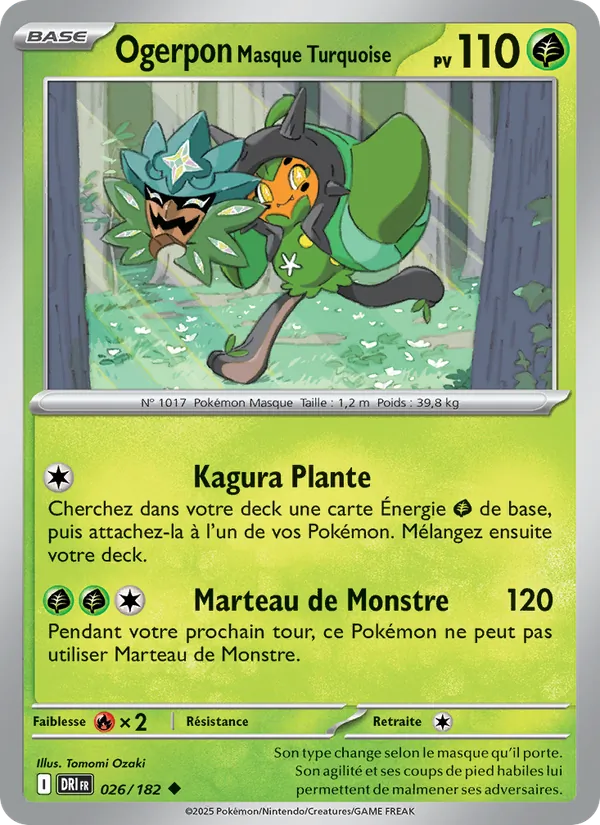 Carte Pokémon Ogerpon Masque Turquoise 026/182 de l'extension Rivalités Destinées