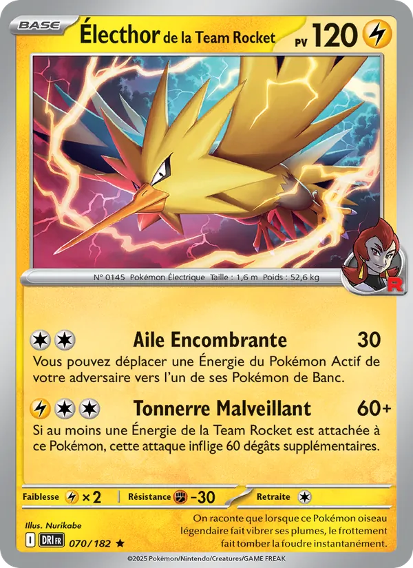 Carte Pokémon Électhor de la Team Rocket 070/182 de l'extension Rivalités Destinées