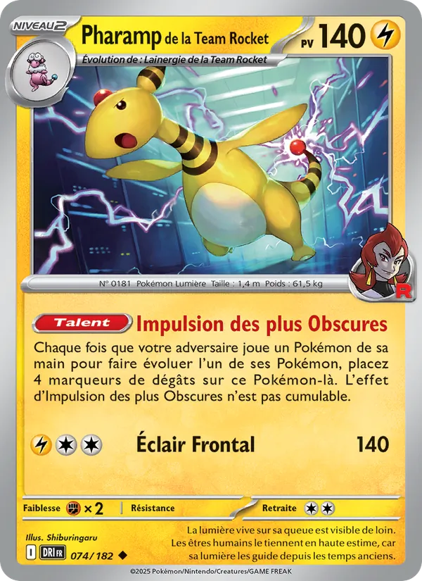 Carte Pokémon Pharamp de la Team Rocket 074/182 de l'extension Rivalités Destinées