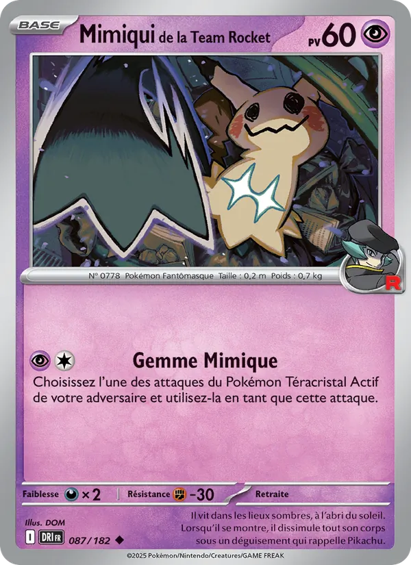 Carte Pokémon Mimiqui de la Team Rocket 087/182 de l'extension Rivalités Destinées