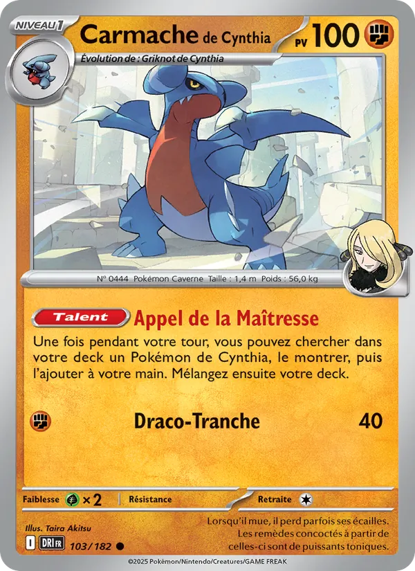 Carte Pokémon Carmache de Cynthia 103/182 de l'extension Rivalités Destinées