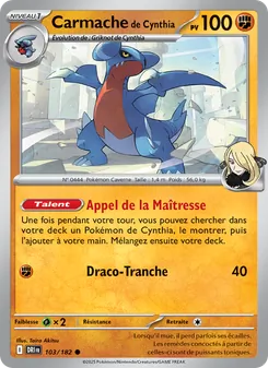 Carte Pokémon Carmache de Cynthia 103