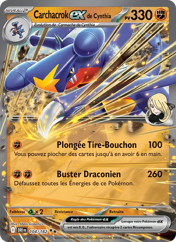 Carte Pokémon Carchacrok-ex de Cynthia 104/182 de l'extension Rivalités Destinées