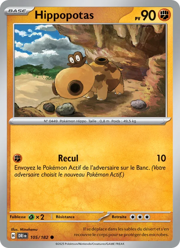 Carte Pokémon Hippopotas 105/182 de l'extension Rivalités Destinées