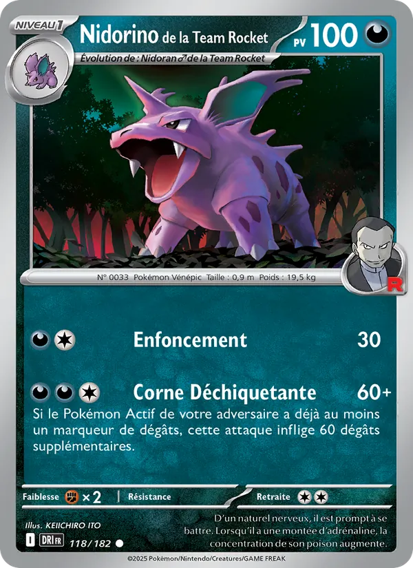 Carte Pokémon Nidorino de la Team Rocket 118/182 de l'extension Rivalités Destinées