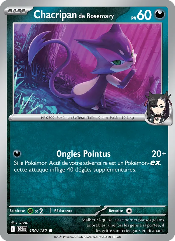 Carte Pokémon Chacripan de Rosemary 130/182 de l'extension Rivalités Destinées
