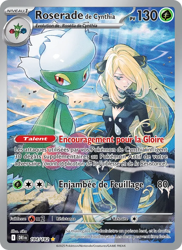 Carte Pokémon Roserade de Cynthia 184/182 de l'extension Rivalités Destinées