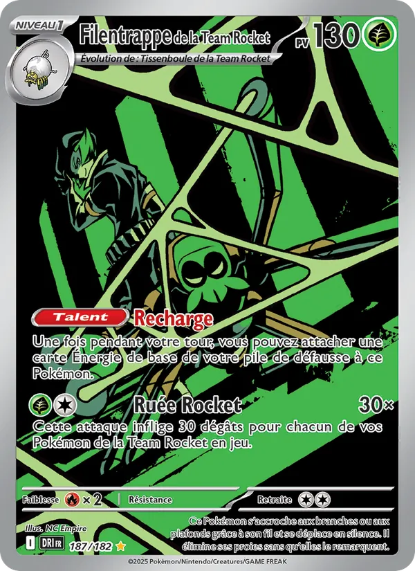 Carte Pokémon Filentrappe de la Team Rocket 187/182 de l'extension Rivalités Destinées