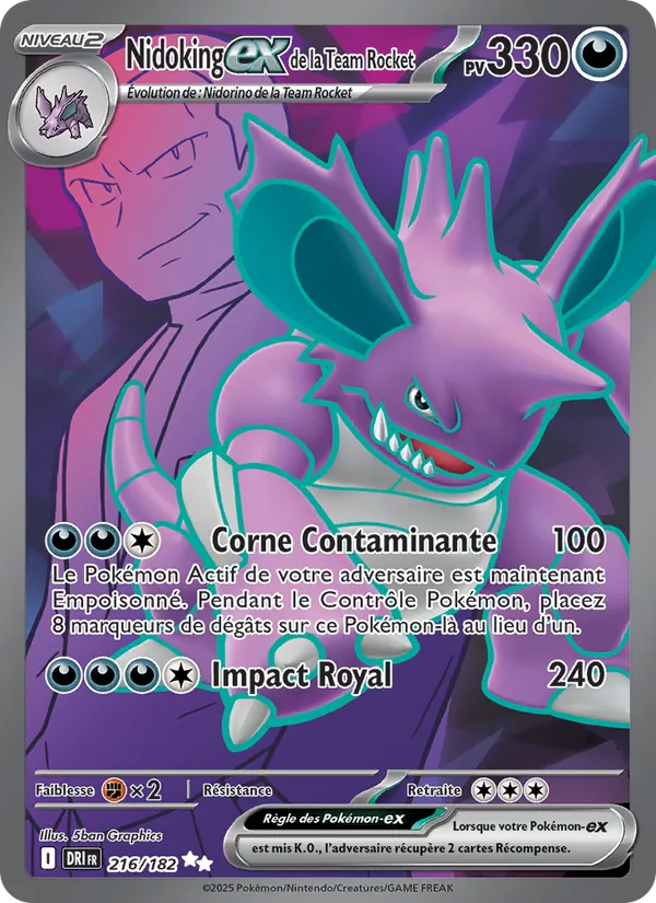 Carte Pokémon Nidoking-ex de la Team Rocket 216/182 de l'extension Rivalités Destinées