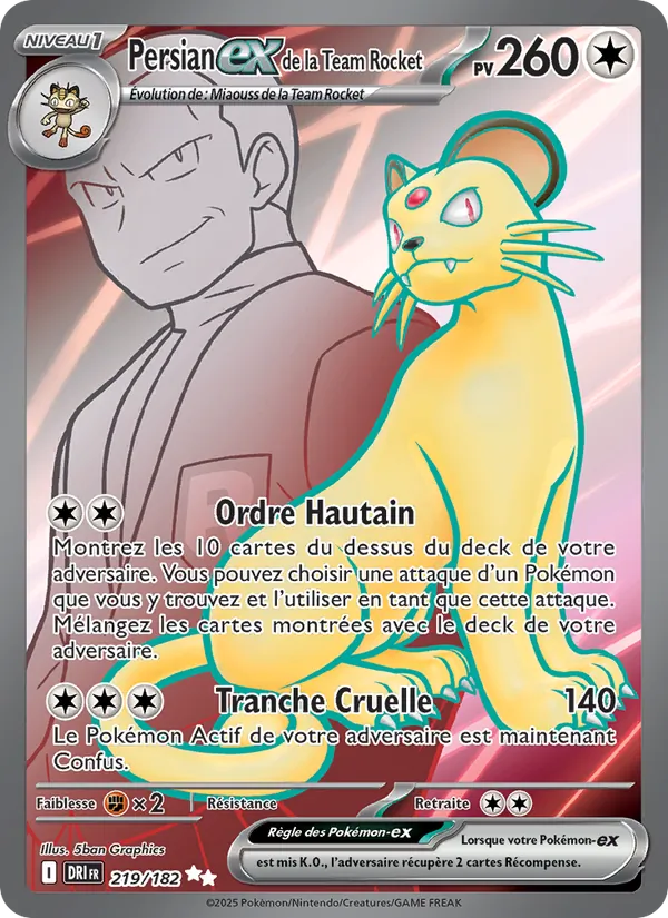 Carte Pokémon Persian-ex de la Team Rocket 219/182 de l'extension Rivalités Destinées