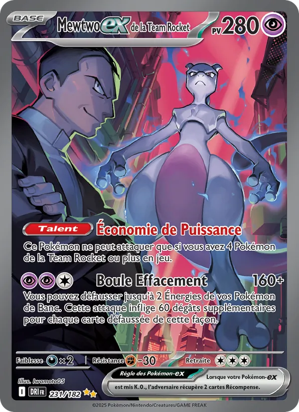 Carte Pokémon Mewtwo-ex de la Team Rocket 231/182 de l'extension Rivalités Destinées