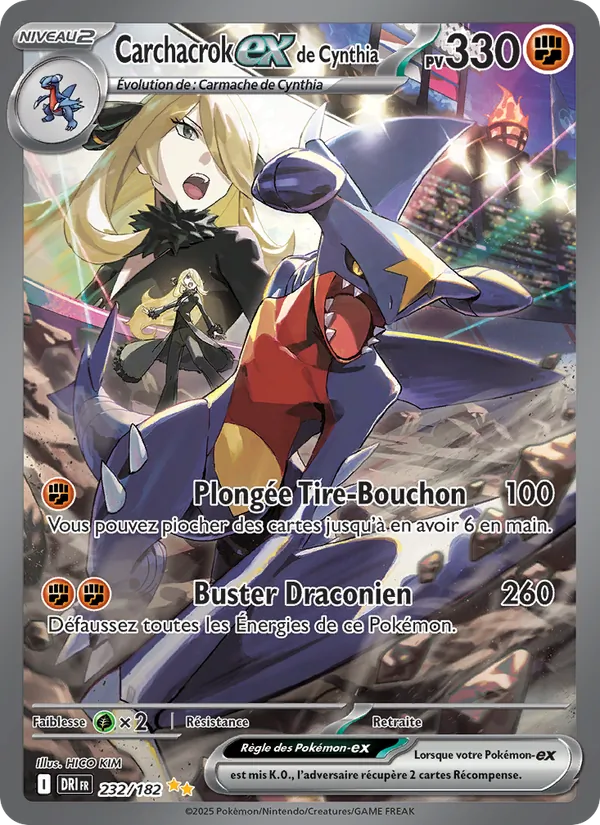 Carte Pokémon Carchacrok-ex de Cynthia 232/182 de l'extension Rivalités Destinées