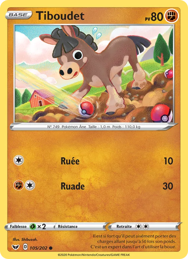 Carte Pokémon Tiboudet 105/202 de l'extension Épée et Bouclier