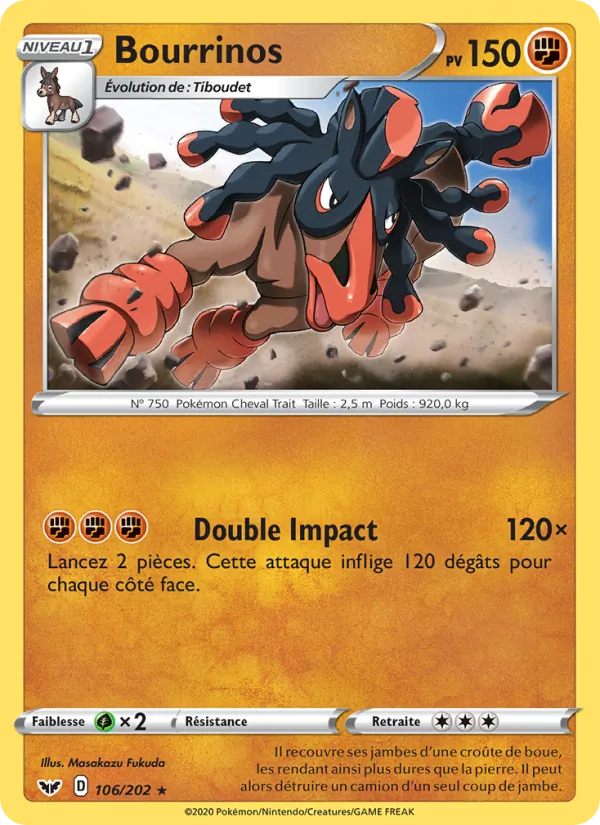 Carte Pokémon Bourrinos 106/202 de l'extension Épée et Bouclier
