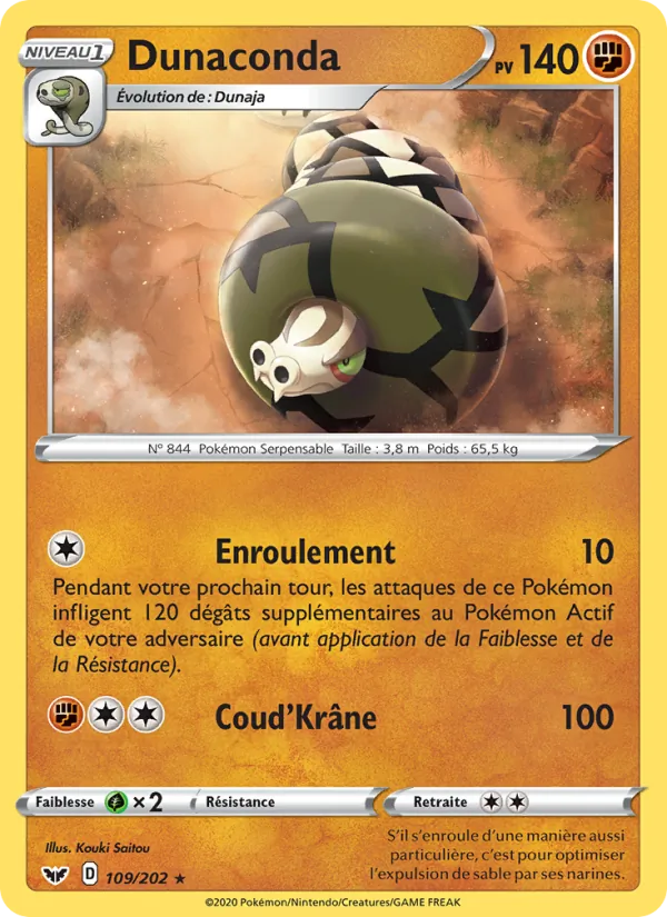 Carte Pokémon Dunaconda 109/202 de l'extension Épée et Bouclier