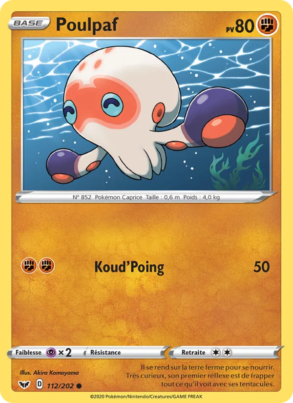 Carte Pokémon Poulpaf 112/202 de l'extension Épée et Bouclier