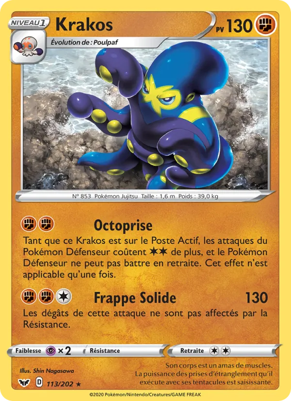 Carte Pokémon Krakos 113/202 de l'extension Épée et Bouclier