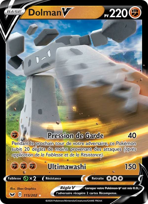 Carte Pokémon Dolman V 115/202 de l'extension Épée et Bouclier