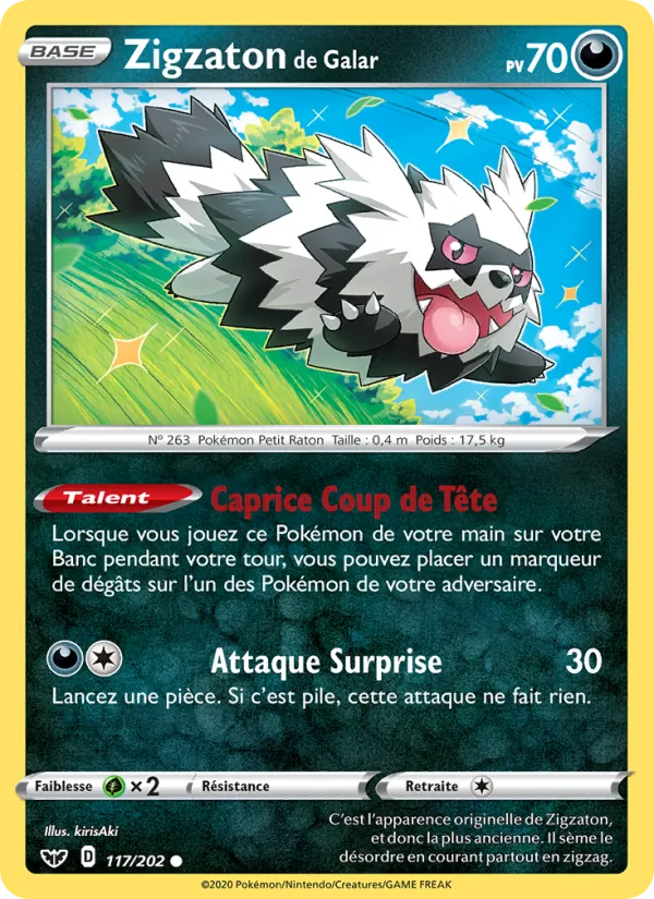 Carte Pokémon Zigzaton de Galar 117/202 de l'extension Épée et Bouclier