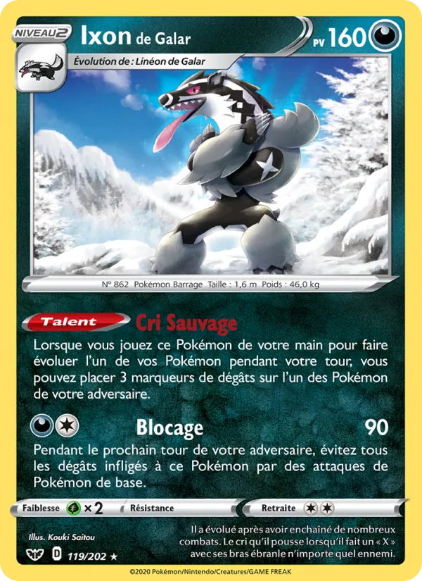 Carte Pokémon Ixon de Galar 119/202 de l'extension Épée et Bouclier