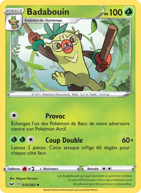 Carte Pokémon Badabouin 12/202 de l'extension Épée et Bouclier