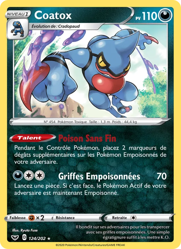 Carte Pokémon Coatox 124/202 de l'extension Épée et Bouclier