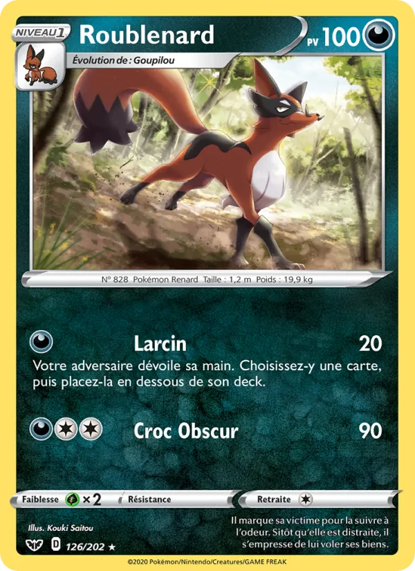 Carte Pokémon Roublenard 126/202 de l'extension Épée et Bouclier