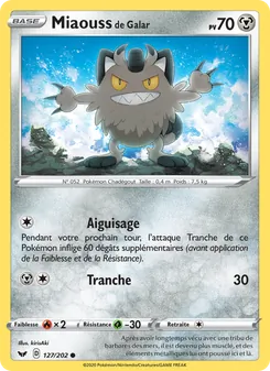 Carte Pokémon Miaouss de Galar 127 — Épée et Bouclier