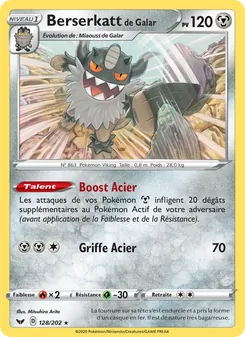 Carte Pokémon Berserkatt de Galar 128 — Épée et Bouclier