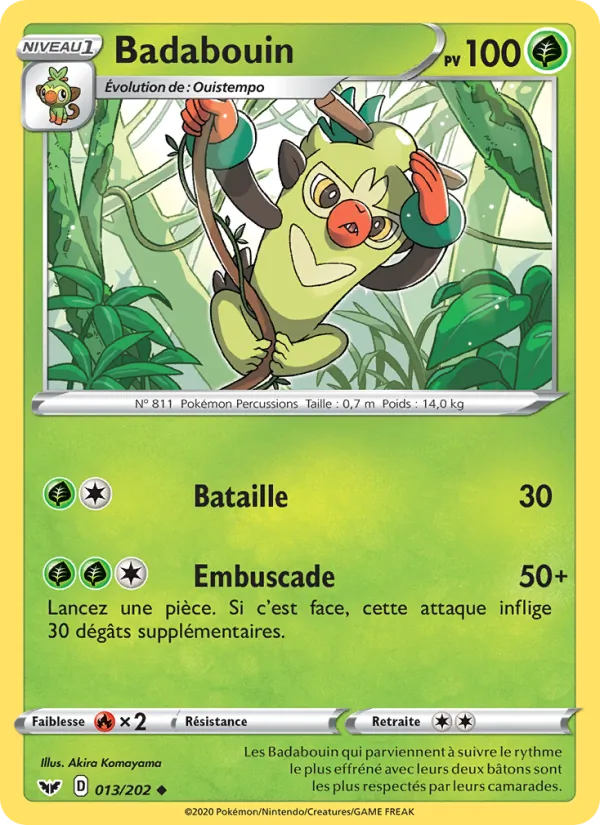 Carte Pokémon Badabouin 13/202 de l'extension Épée et Bouclier